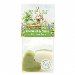 Sheep milk soap heart 4x23g in a cellophane "Charming Garden motif 3", Classic/Verbena 