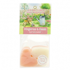 Sheep milk soap heart 4x23g in a cellophane "Charming Garden motif 6", Classic/Peony 