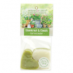 Sheep milk soap heart 4x23g in a cellophane "Charming Garden motif 7", Classic/Verbena 