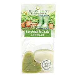 Sheep milk soap heart 4x23g in a cellophane "Charming Garden motif 8", Classic/Verbena 