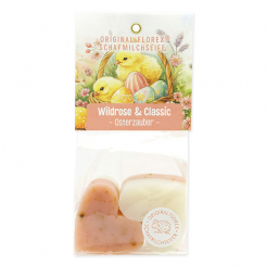 Schafmilchseife Herz mittel 4x23g in Cello "Osterzauber Motiv 10, Classic/Wildrose mit Blüten 