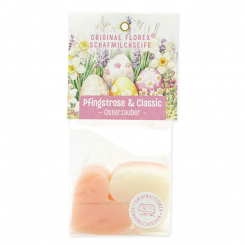 Sheep milk soap heart 4x23g in a cellophane "Charming Easter motif 2", Classic/Peony 