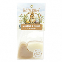 Sheep milk soap heart 4x23g in a cellophane "Charming Easter motif 5", Classic/Almond oil 