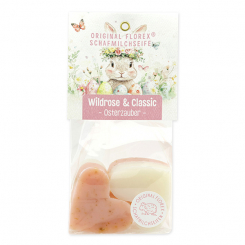Schafmilchseife Herz mittel 4x23g in Cello "Osterzauber Motiv 9, Classic/Wildrose mit Blüten 