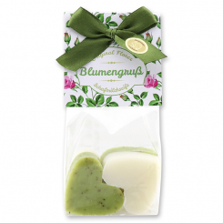 Schafmilchseife Herz mittel 4x23g in Cello "Blumengruß", Classic/Eisenkraut 