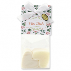 Schafmilchseife Herz mittel 4x23g in Cello "Für Dich", Classic/Schneerose 