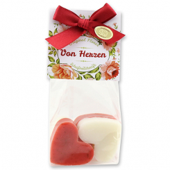 Schafmilchseife Herz mittel 4x23g in Cello "Von Herzen", Classic/Rose mit Blüten 