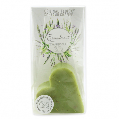 Sheep milk soap heart 85g in cello "Einzigartige Augenblicke", Verbena 
