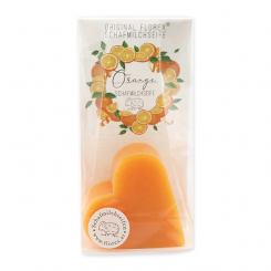 Sheep milk soap heart 85g in cello "Einzigartige Augenblicke", orange 
