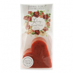 Sheep milk soap heart 85g in cello "Einzigartige Augenblicke", rose with petals 