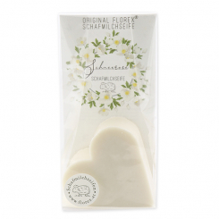 Sheep milk soap heart 85g in cello "Einzigartige Augenblicke", Christmas rose 