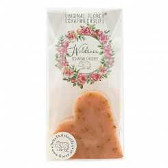 Sheep milk soap heart 85g in cello "Einzigartige Augenblicke", Wild rose 