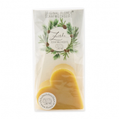 Sheep milk soap heart 85g in cello "Einzigartige Augenblicke", Swiss pine 