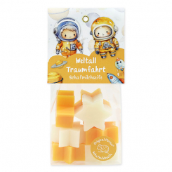 Schafmilchseife Stern mini 7x12g in Cello "Weltall Traumfahrt", Fruchttraum/ Schäfchenzart 