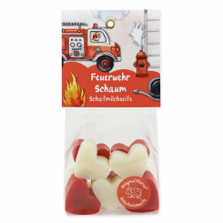 Schafmilchseife Herz mini 10x8g in Cello "Feuerwehr Schaum", Beerentraum/ Schäfchenzart 