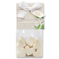 Schafmilchseife Herz mini 10x8g in Cello "klassisch", Schneerose 