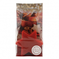 Sheep milk soap star 80g in a cellophane "Liebevolle Festtagsgrüße", Pomegranate 