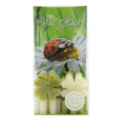 Sheep milk soap cloverleaf mini 6x14g in a cellophane "Viel Glück", Classic/Verbena 