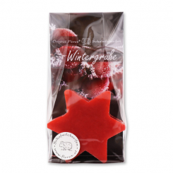 Sheep milk soap star 80g in a cellophane bag "Wintergrüße", Pomegranate 