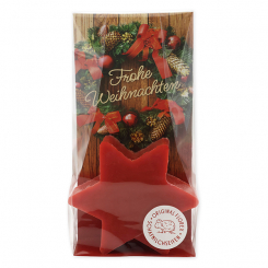 Schafmilchseife Stern 80g in Cello "Frohe Weihnachten", Granatapfel 