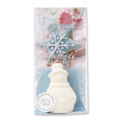 Schafmilchseife Schneemann 40g in Cello "Schneeflocke", Schneerose 