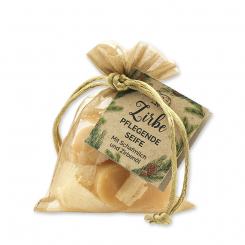 Sheep milk soap heart 2x23g with swiss pine shavings in organza bag "feel-good time", Swiss pine 