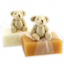 Schafmilchseife eckig 100g dekoriert mit Teddy, Classic/Quitte 