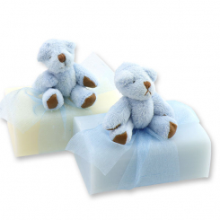 Sheep milk soap 100g decorated with a teddy bear, Classic/'forget-me-not' 