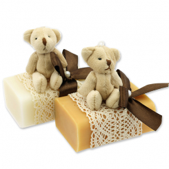 Schafmilchseife eckig 100g dekoriert mit Teddy, Classic/Quitte 