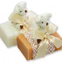 Schafmilchseife eckig 100g dekoriert mit Teddy, Classic/Quitte 