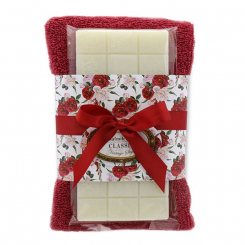 Sheep milk soap 100g and towel 30x50cm bordeaux "Vintage motif 190", Classic 