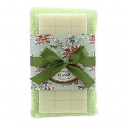 Sheep milk soap 100g and towel 30x50cm green "Vintage motif 217", Classic 