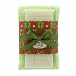 Sheep milk soap 100g and towel 30x50cm green "Vintage motif 86", Classic 