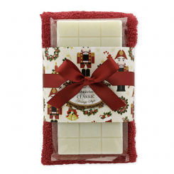 Sheep milk soap 100g and towel 30x50cm bordeaux "Vintage motif 89", Classic 