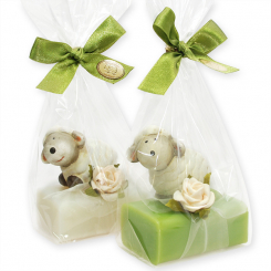 Sheep milk soap 100g decorated with a sheep in a cellophane, Classic/pear 
