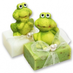 Schafmilchseife eckig 100g dekoriert mit Frosch, Classic/Eisenkraut 