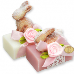 Sheep milk soap 100g decorated with a rabbit, Classic/magnolia 