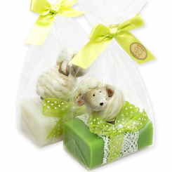Sheep milk soap 100g decorated with a sheep in a cellophane, Classic/pear 