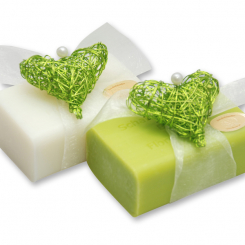 Schafmilchseife eckig 100g dekoriert mit Drahtherz, Classic/Birne 