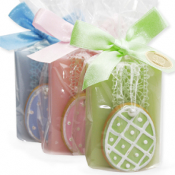 Schafmilchseife eckig 100g dekoriert mit Deko Kekse in Cello, sortiert 