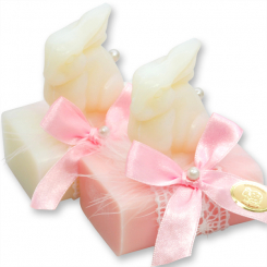 Sheep milk soap 100g decorated with a soap rabbit 40g, Classic/peony 