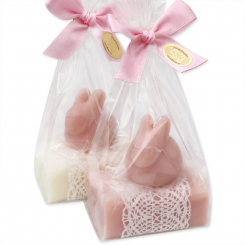 Sheep milk soap 100g decorated with a soap rabbit 23g in a cellophane, Classic/magnolia 