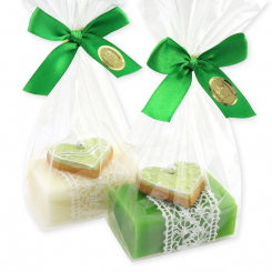 Schafmilchseife eckig 100g dekoriert mit Keksherz in Cello, Classic/Apfel 