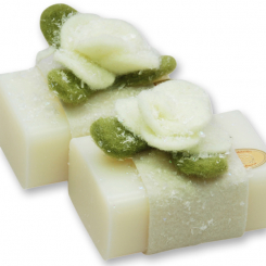 Schafmilchseife eckig 100g dekoriert mit Filzblume, Classic 