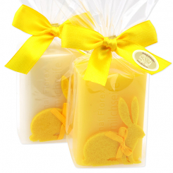 Schafmilchseife eckig 100g dekoriert mit Filzhase in Cello, Classic/Grapefruit 