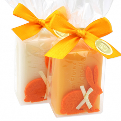 Schafmilchseife eckig 100g dekoriert mit Filzhase in Cello, Classic/Orange 
