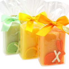 Schafmilchseife eckig 100g dekoriert mit Filzhase sortiert in Cello, sortiert 