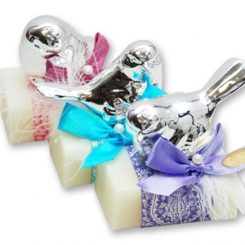 Schafmilchseife eckig 100g dekortiert mit Vogel, Classic 