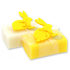 Schafmilchseife eckig 100g dekoriert mit Filzhase, Classic/Grapefruit 