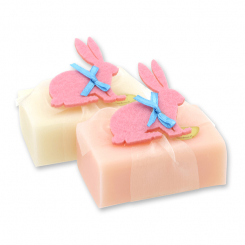 Schafmilchseife eckig 100g dekoriert mit Filzhase, Classic/Pfingstrose 